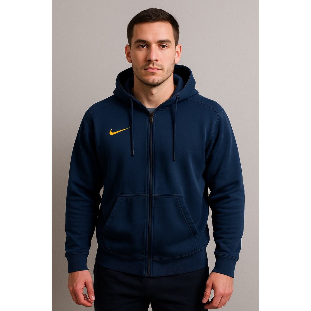 NIKE Thermal Fit yellow swoosh Blue Zip Up Hooded Hoodie size XL